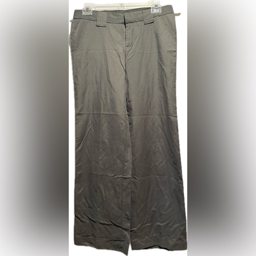 Kenneth Cole olive stretch cotton sateen flat front wide leg trouser 2